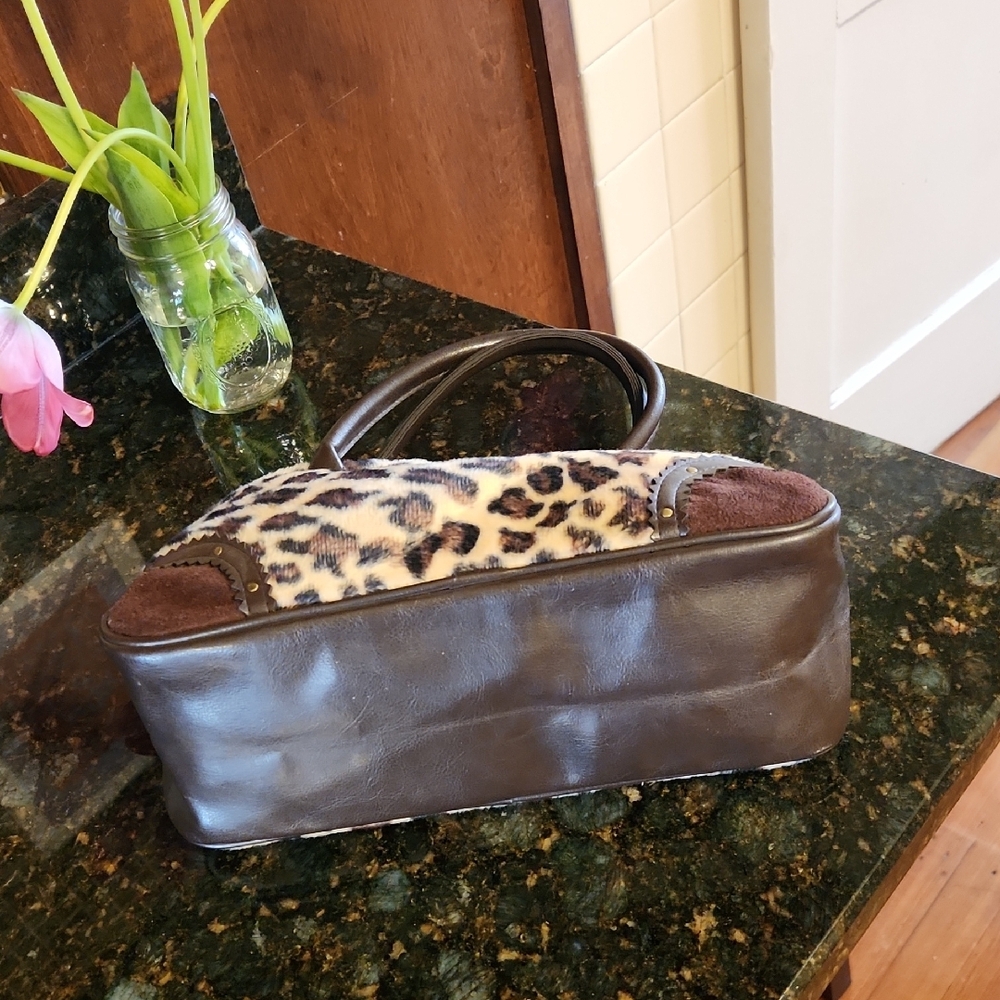 Leopard Print Dome Satchel Handbag - Picture 3 of 5